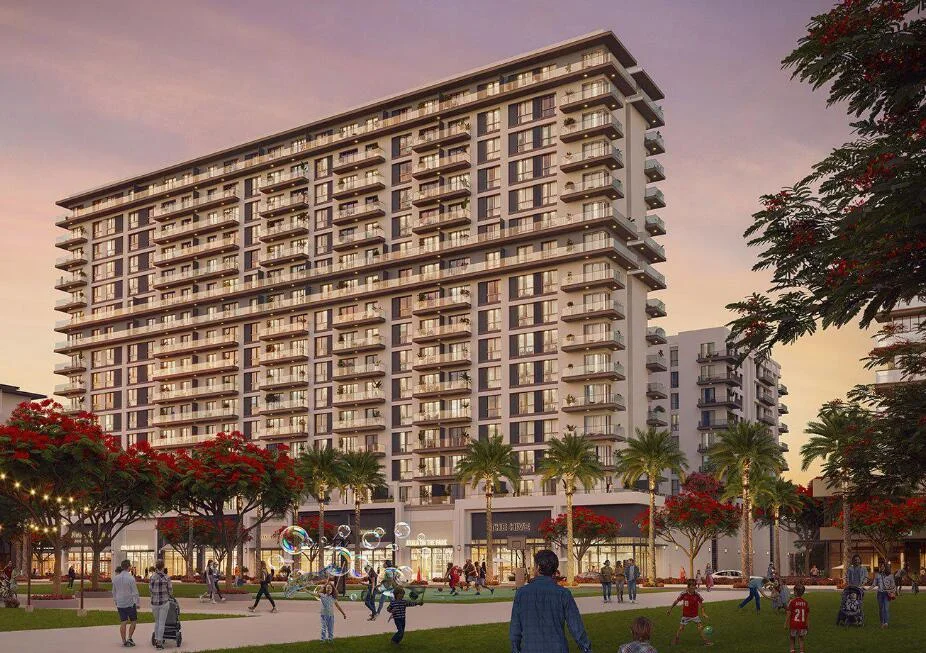 Elaya modern residential building with park views and lively community setting